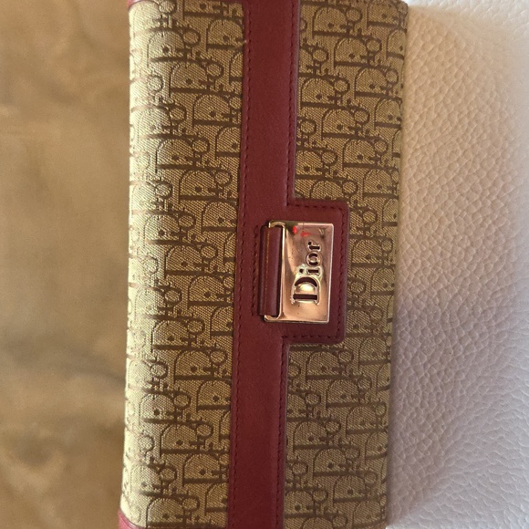 Dior Tan and Red Monogram Wallet - Picture 2 of 6